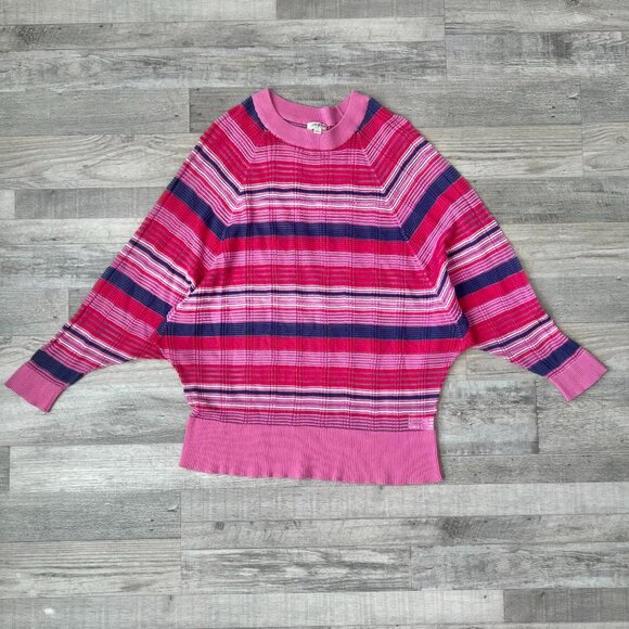 Umgee Sweaters - Umgee Pink Stripe Dolman Sleeve Lightweight Semi Sheer Sweater Size Medium K4